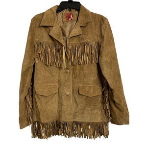 Vintage Marlboro Miles L Leather Suede‎ Fringe Western Coat Jacket Lined 90s